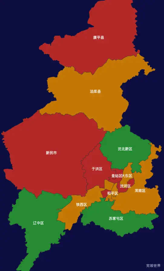 echarts沈阳市地区地图geoJson数据
